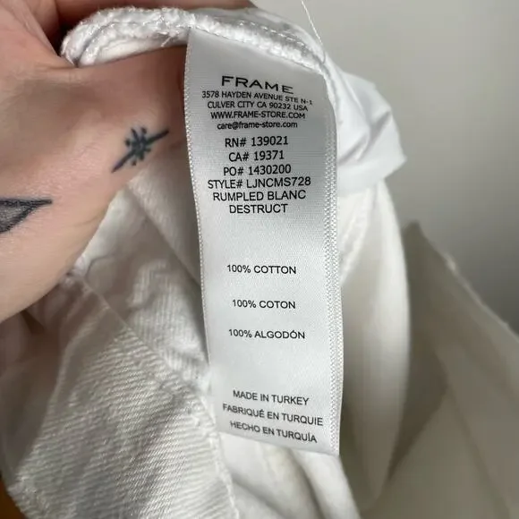 Frame Le Jane Crop Distressed Straight-Leg Jean 27 White Rumpled Blanc Destruct - Picture 12 of 15